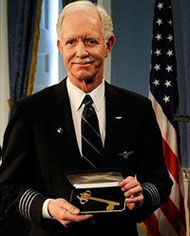Captain Sullenberger earlier this year, when he as given a key to NYC